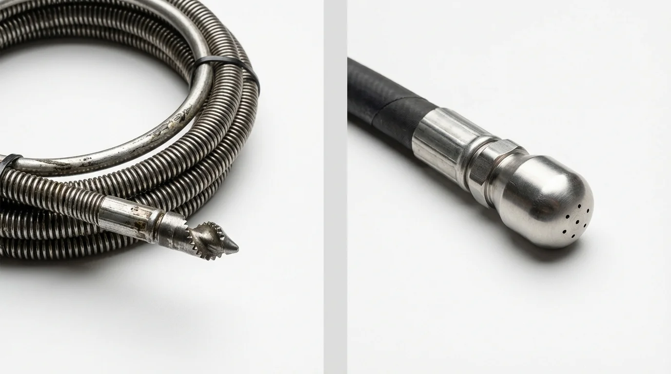 Drain snake cable and hydro jetting nozzle used for drain cleaning in Lyons, IL